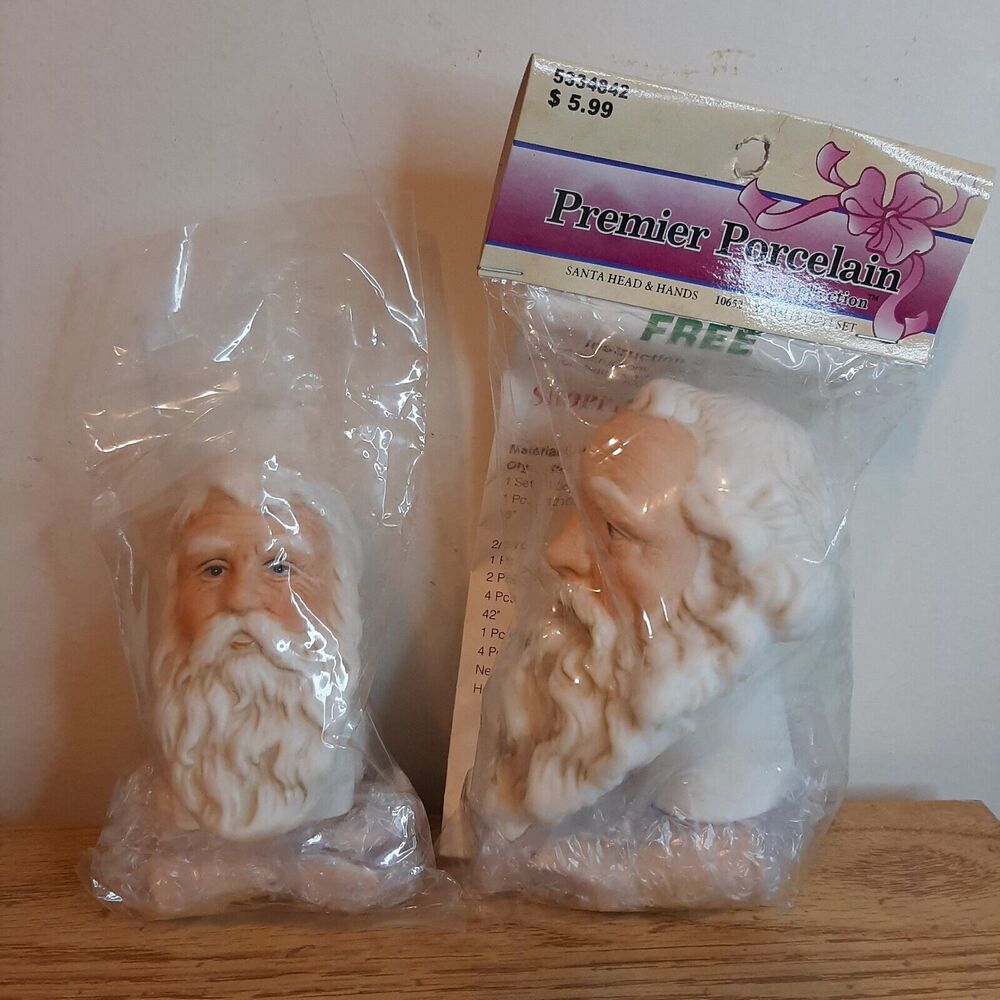 Vtg 1999 Premier Porcelain 3.5" Santa Head & Hands #10652 sealed + 2nd set